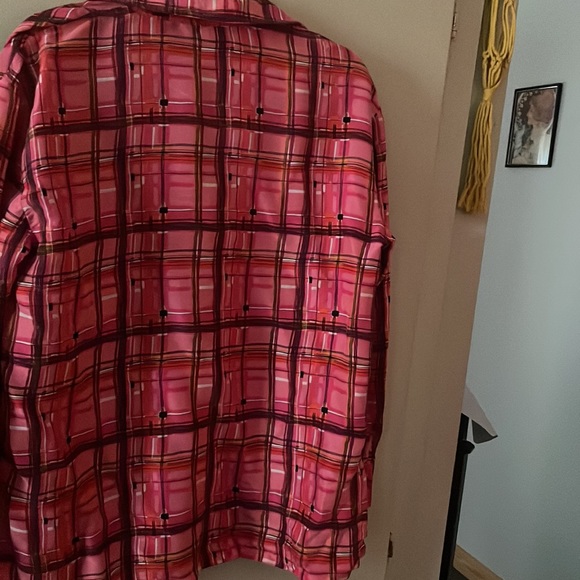 Vintage SLB hot pink plaid 100% silk button down - Picture 7 of 8
